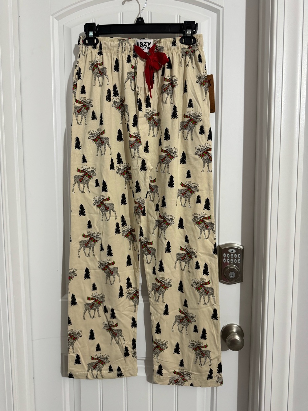 Great Lazy One size S men's cream Moosletoe pajama pants pockets new
